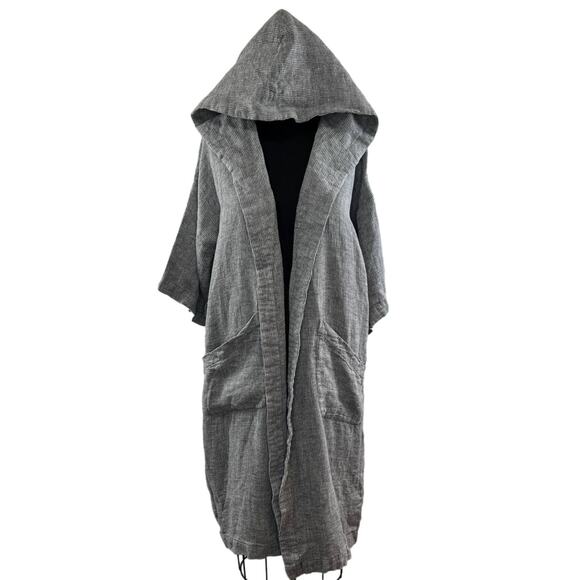 Made In NY Sweaters - Swan Made In NY Gray Half Sleeve Open Front Hooded Cardigan Sweater Robe Size S